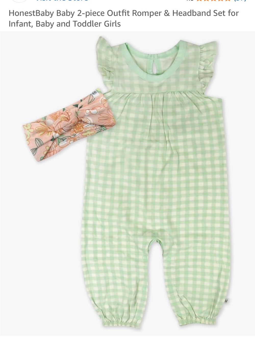 The Honest Company Mint and Cream Gingham Baby Romper